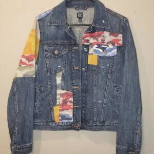 GAP Womens Patchwork Camo Denim Jean Jacket Size M
